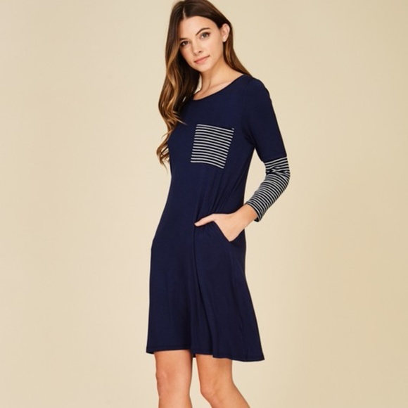 Dresses & Skirts - ALL  SIZES!!!  3/4 Sleeve Contrast Stripe Dress